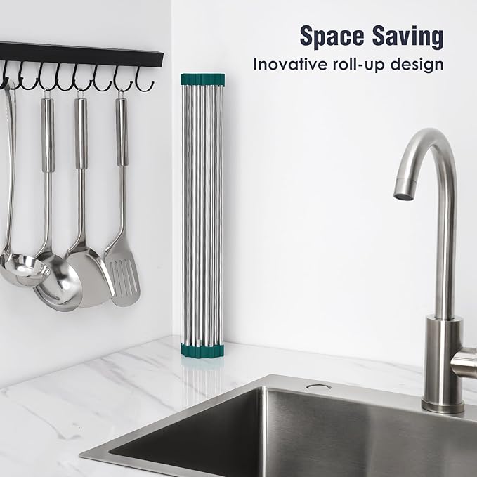 Tomorotec Stainless Steel Roll Up Dish Drying Rack, Foldable Over The Sink