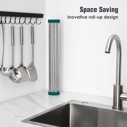 Tomorotec Stainless Steel Roll Up Dish Drying Rack, Foldable Over The Sink