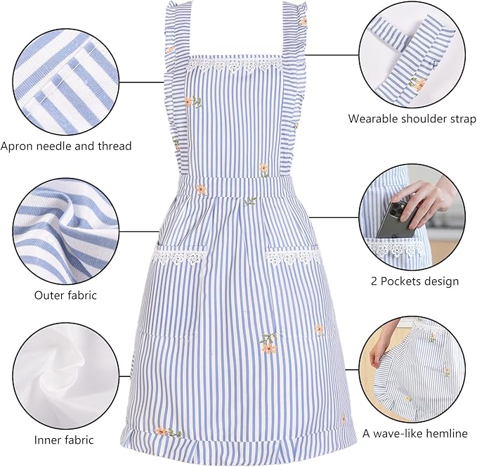 Funny Aprons for Women with Pockets, Kitchen Cooking Grilling Bbq Cute Chef