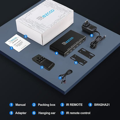 HDMI Switch 8K 4x1 120Hz 48Gbp, HDCP 2.3, HDMI Switcher 4 in 1 Out, 4 Port HDMI