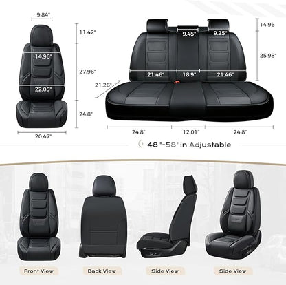 Coverado Car Seat Covers Full Set, Seat Covers for Cars, Front Seat Covers and Back Seat Cover Waterproof Leather Automotive Seat Cover, Universal Car Interior Protectors Cushion for Most Cars Black
