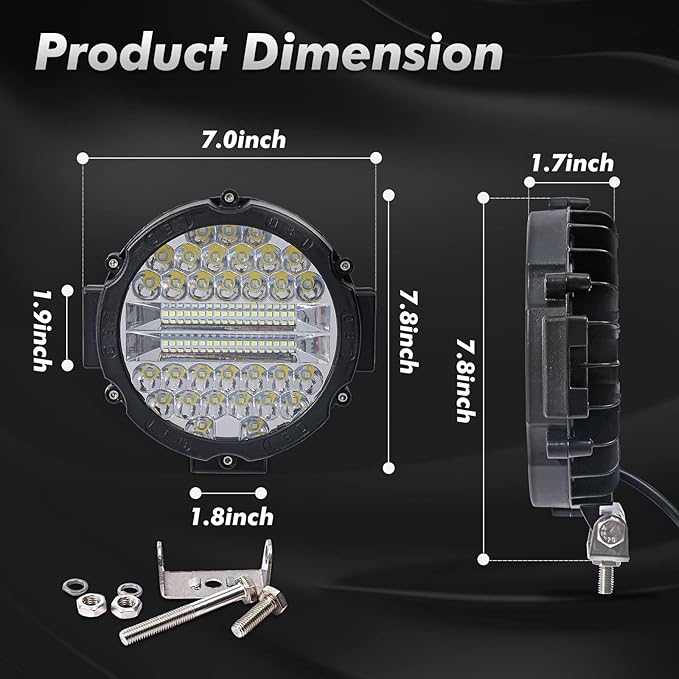 WINBANG 7 Inch Round LED Light Bar, 2PCS 201W Driving Light Bar Fog Lights Combo Beam LED Off Road Lighting for SUV, Truck, ATV, SUV,Hunters
