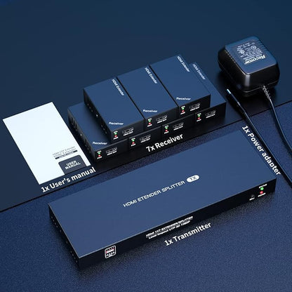 HDMI Extender Splitter 1x7 1080P@60Hz Over Cat 5E/6/7 Ethernet Cable 50m
