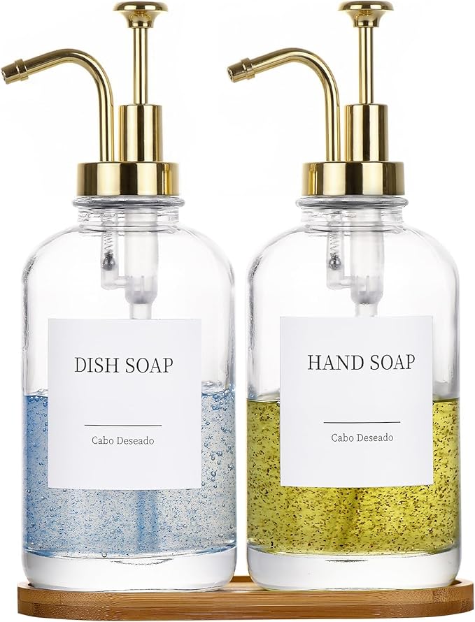 Glass Soap Dispenser with Pump, Dish and Hand Soap Dispenser