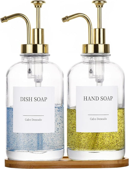 Glass Soap Dispenser with Pump, Dish and Hand Soap Dispenser