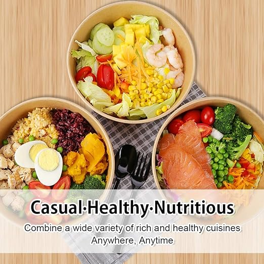 50 Pack 25 Oz Large Paper Bowls with Lids, Disposable Soup Serving Bowls Bulk Party Supplies for Hot/Cold Food, Soup (25 OZ)