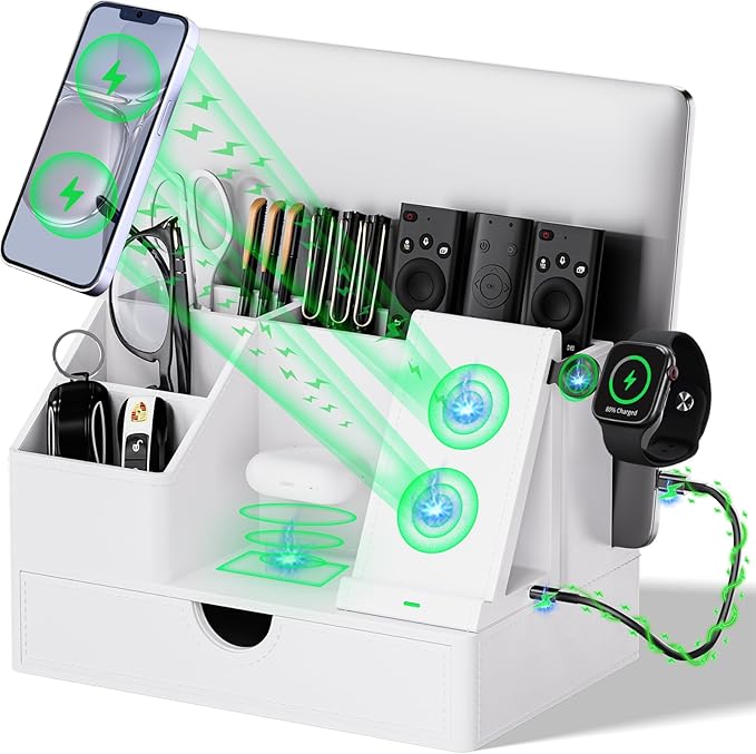 Sleek White PU Leather Charging Station