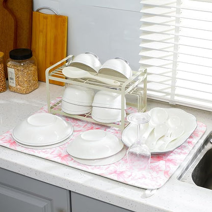 SiliFine 2 Pcs Large Coquette Pink Bow Dish Drying Mat Large