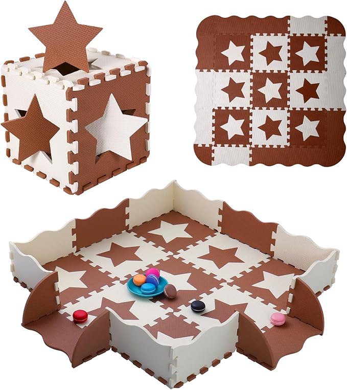 Coolcandy Baby Play Mat, 25Pcs Interlocking Puzzle Floor Mat, with Safety Fence - 0.4" Thick Non-Toxic EVA Foam Play Mat, for Infants & Toddlers 3-36 Months, Soft Puzzle Tiles for Play Areas