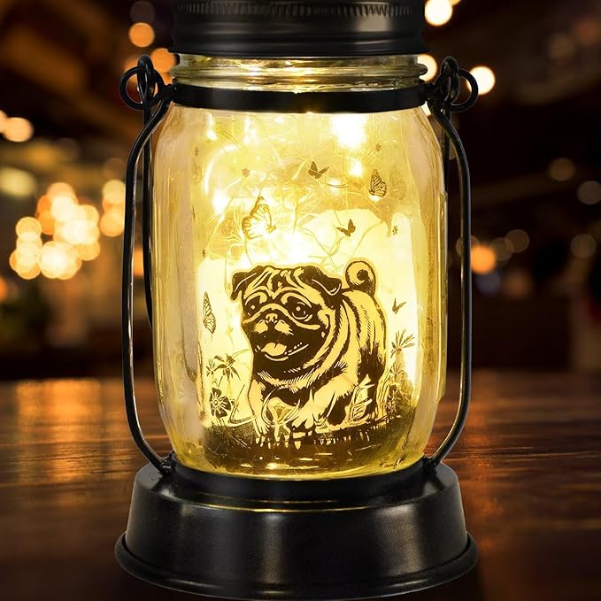kyoryuger Pug Gifts for Women/Men Pug Solar Lanterns Dog Mom Birthday Dog Lovers Lantern Pet Loss Pet Memorial Lights Solar Garden Decoration for Yard, Patio,Backyard,Porch Torches