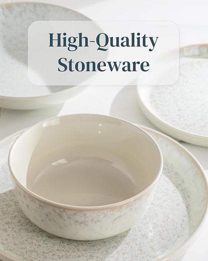 Stoneware dinnerware set 4 persons 16 pcs - Mediterranean dinnerware set, dishwasher, microwave and scratch resistant - bowl and plate set - dinnerware Pure Living Light Beige…