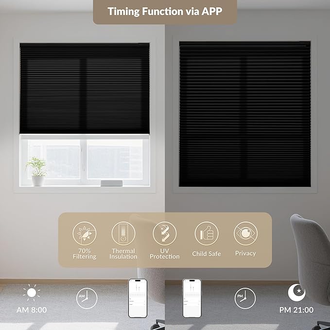 Boolegon No Drill Motorized Cellular Blinds