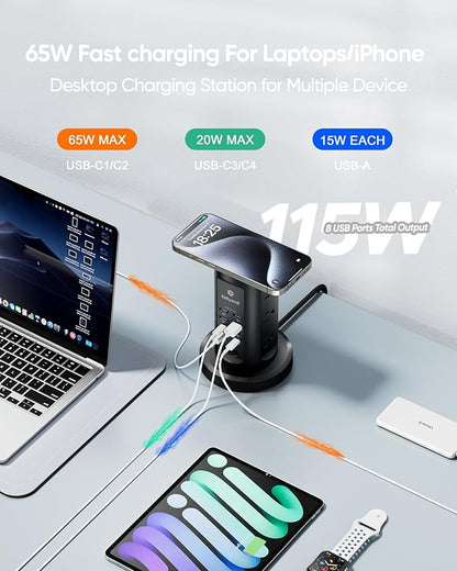 Kakyanill 115W USB Charging Station, Surge Protector Power Strip Tower