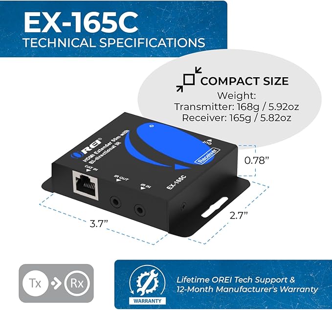 OREI HDMI over Ethernet Extender over Cat6/Cat7 Cable upto 165 Feet 1080p