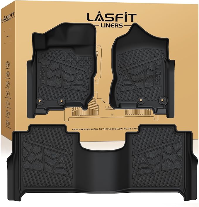 LASFIT Floor Mats for Nissan Titan 2017-2024(Only Fit Crew Cab) & Titan XD 2016-2024,All Weather Custom Fit Floor Liners for Titan 1st & 2nd Row Car Mats (Not Fit Without Rear Seat Cargo Organizer)