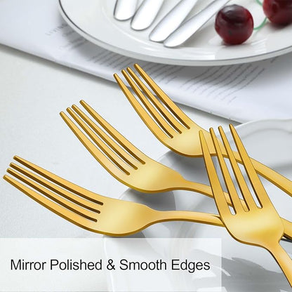 Pleafind 36 Pieces Gold Dinner Forks Set (8 inch), Forks Silverware, Mirror Polished Fork Set, Small Forks for Home, Kitchen, Restaurant, Dishwasher Safe