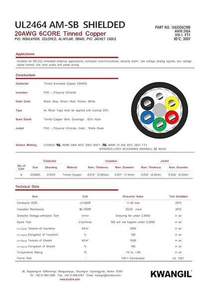 KWANGIL 6C 20AWG AMSB Shielded Cable Wire