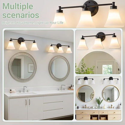 LOUSACE 3 Light Bathroom Vanity Light Matte Black Bathroom Lighting Fixtures