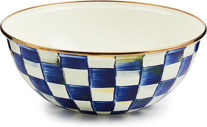 MACKENZIE-CHILDS Enamel Everyday Bowl, Serving Bowl for Entertaining, Medium, Blue-and-White Royal Check, Set of 1