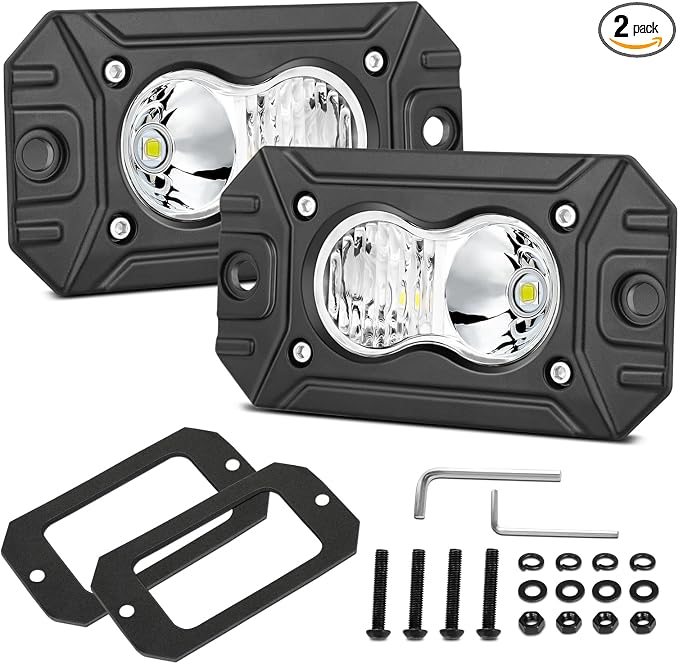 LED Pod Lights Flush Mount, Auto Power Plus 2PCS 4 Inch Off Road Driving Lights Flush LED Light Bar Combo Backup Work Light Bumper Cube Light for Truck Pickup UTV ATV Boat 4x4