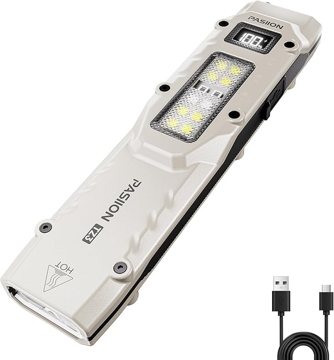 EDC Tactical Flashlight, Flat Flashlights Rechargeable,Dual-Switches LED Small Flashlight with Digital Display,Stainless Steel 8 Modes Pocket Flash Light for Home, Camping,and Emergency Use