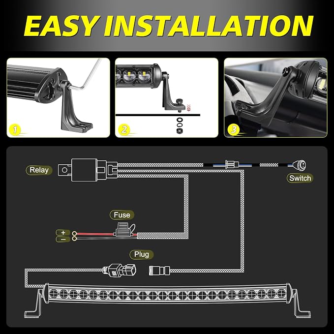 30 Inch Curved Light Bar 168W OSRAM LED Slim Single Row Light Kit w/Wiring Harness Spot Flood Combo Offroad Driving Lights Curve LED Bar for Trucks Pickup SUV UTV RZR Chevy GMC F250