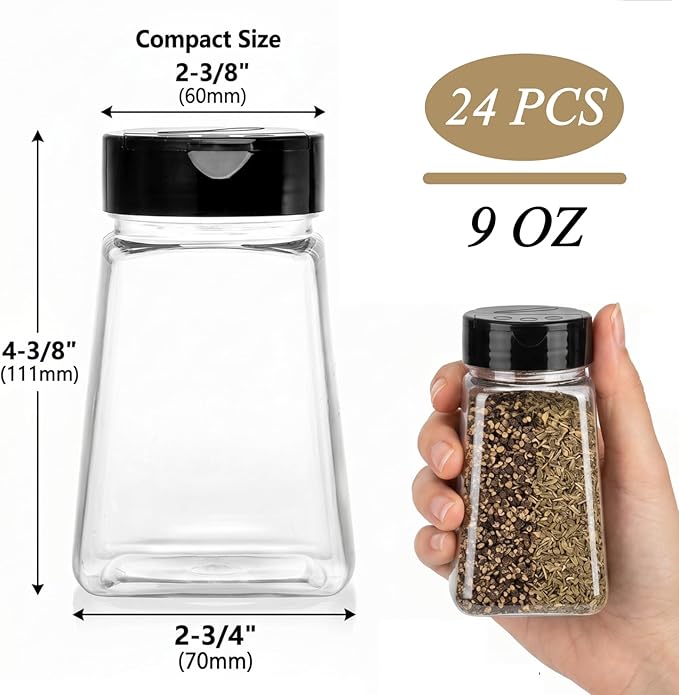 Tebery 24 Pack 9 Oz Plastic Spice Jars