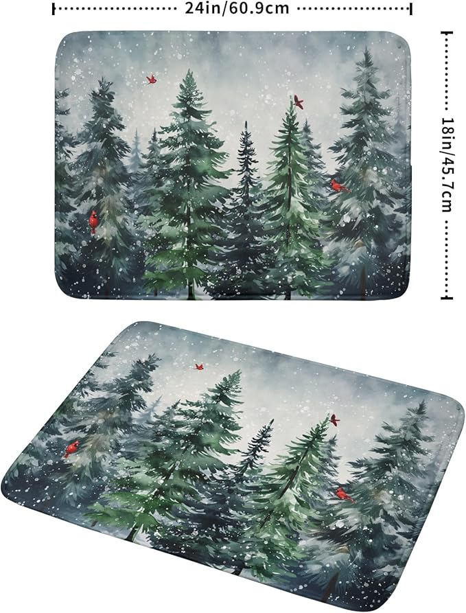 Winter Dish Drying Mat for Kitchen Counter Winter Pine Tree Dish Drying Mat