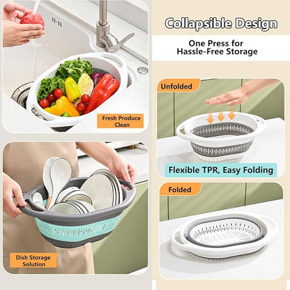 2-Pack Collapsible Silicone Colander Strainer, Foldable Kitchen Sink Basket