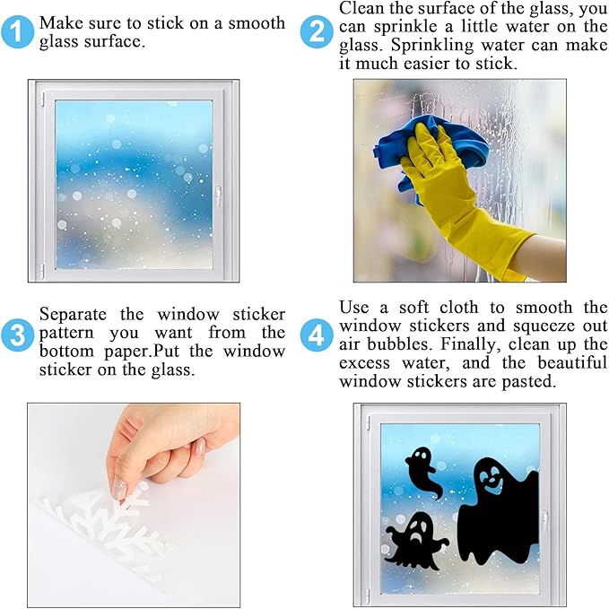 Whaline 9 Sheets Halloween Window Clings Black Ghost Silhouette Reusable Window Decals for Spooky Holiday Haunted House Home School Office Glass Decor