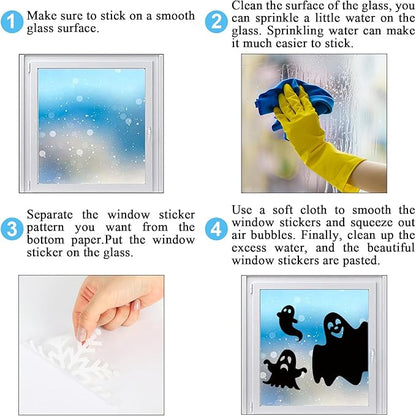Whaline 9 Sheets Halloween Window Clings Black Ghost Silhouette Reusable Window Decals for Spooky Holiday Haunted House Home School Office Glass Decor