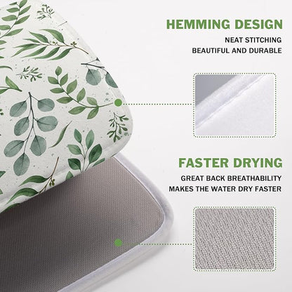 Kawani Sage Green Dish Drying Mat 16x18 In Absorbent Reversible Eucalyptus
