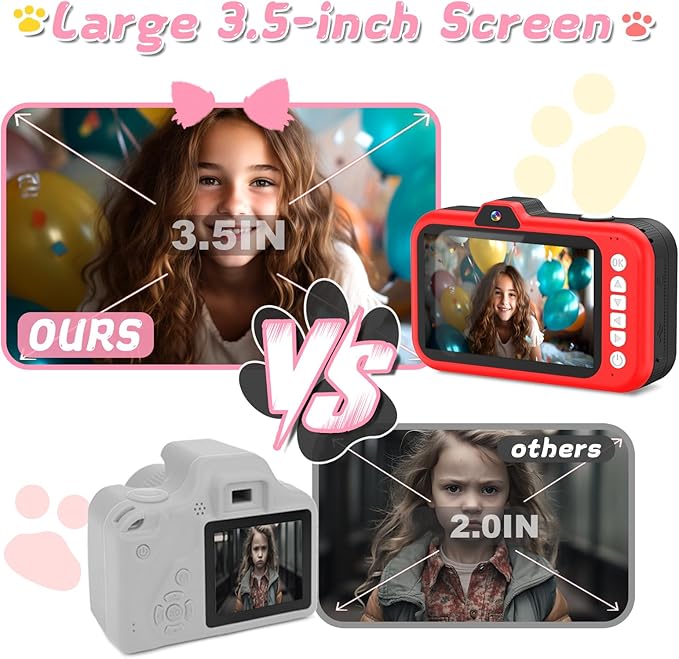 Kids Camera, Toddler Digital Camera with Rotating Zoom Lens, 3.5” Large Screen, 1080P Toy Camera for Kids with Flash, 32GB Card, Birthday Gifts for Boys Girls 3 4 5 6 7 8 9 10 11 12 Year Old