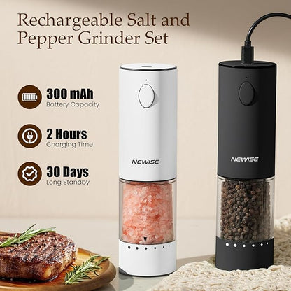 Electric Salt and Pepper Grinder Set, Adjustable Coarseness & LED Light