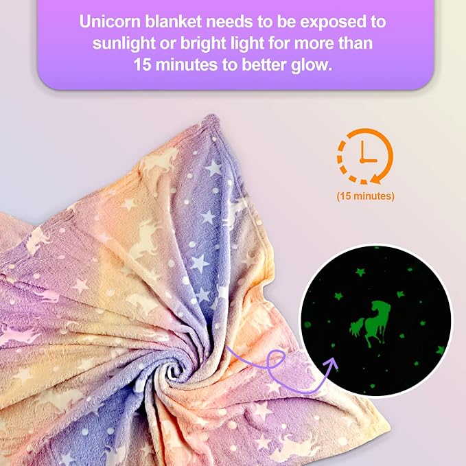 Unicorn Glow in The Dark Blankets for Kids, Soft Fleece Blankets for Girls/Toddler, Unicorns Gifts for Girls Age 3-12 40"x 60"