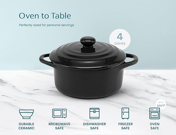 Kook Ceramic Mini Cocotte Set, Small Casserole Dishes
