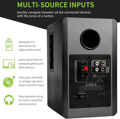 SINGING WOOD BT27 Active Powered Bluetooth Bookshelf Speakers