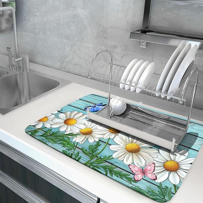 Spring Summer Daisy Flowers Dish Drying Mat