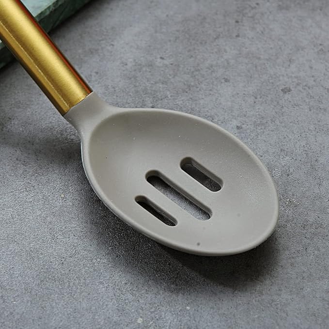 Berglander Non-stick Silicone Slotted Spoon, Titanium Gold Plated Handle