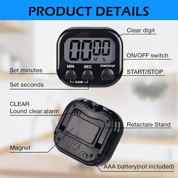 Leumoi 24 Pcs Digital Kitchen Timers Magnetic Back Timers Bulk Large Screen