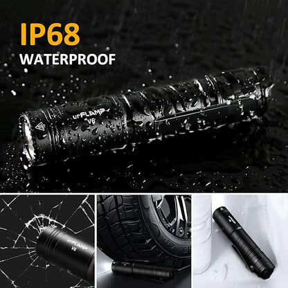 V6 1300 Lumens Rechargeable Flashlight, Compact & Powerful LED Flashlights with Type-C Fast Charging, Smart Battery Indicator, 6 Light Modes, IP68 Waterproof for Outdoor, Camping, Emergency