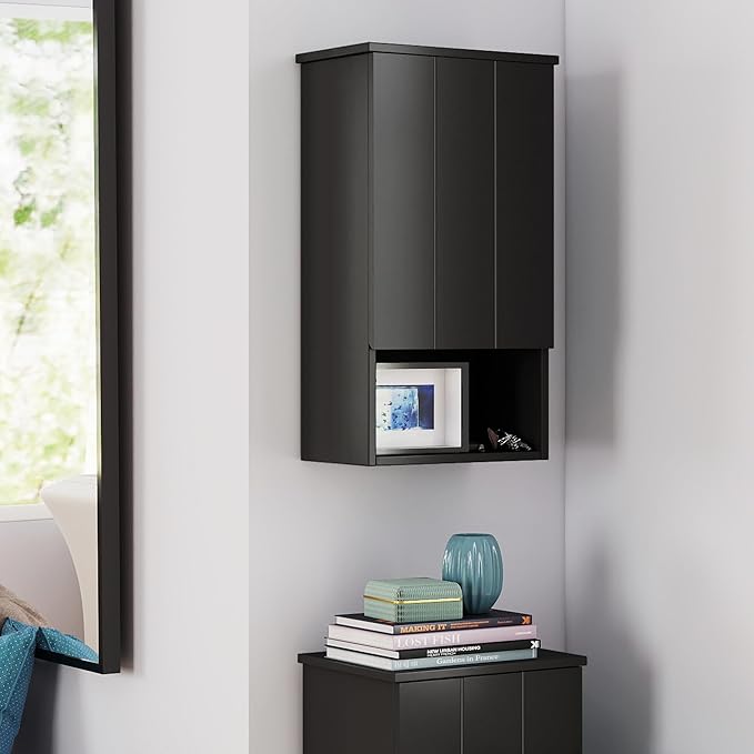 Bathroom Wall Cabinet with Single Door, Soft-Close Hinges, 15x27 inch Wooden