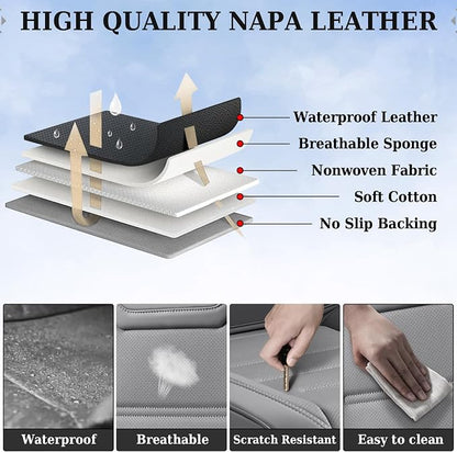 Coverado Car Seat Covers Full Set, Seat Covers for Cars, Car Seat Cover, Car Seat Protector Waterproof, Leather Car Seat Cushion, Universal Car Interior Covers Seat Protectors for Most Cars Gray