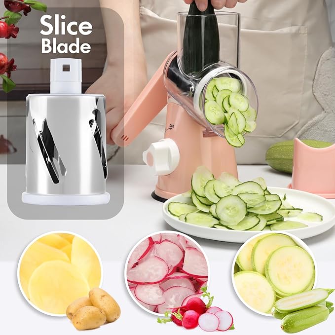 Rotary Cheese Grater with Handle, Round Mandoline Speed Kitchen Slicer