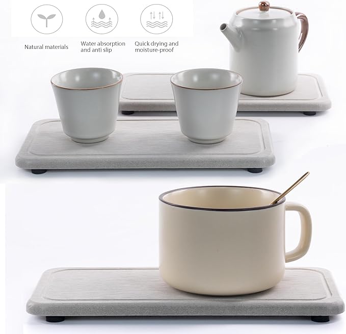 NiuYichee 2 Pcs Water Absorbing Stone Trays, Kitchen/Bathroom Sink Soap Dish
