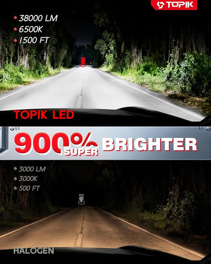 TOPIK 9006 LED Light Bulbs, 38,000LM 900% Brighter, HB4 Light Bulbs Fog Lights, Plug N Play, 50000+ Hours Lifespan, No Flicker, 99% Compatibility, 2PCS