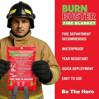 5-Pack Emergency Fire Blanket - ASTM Certified Fire Suppression Blanket for Home, Kitchen, Grill, Camping, Car & More - 40" x 40" Flame Retardant Fabric, No Mess, Easy Deployment