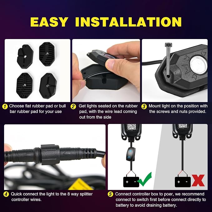 Nilight RGB LED Rock Lights Kit 12 Pods Underglow Multicolor Neon Pod with Remote & Bluetooth App Control DIY Flashing Music Mode Wheel Well Light for Truck ATV UTV RZR SUV