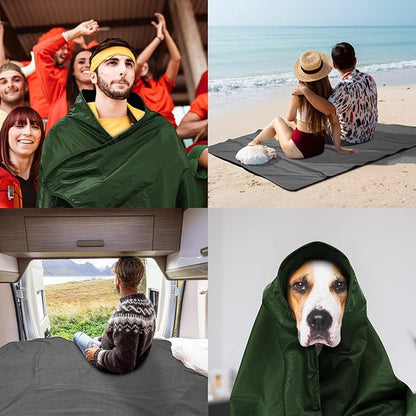 Fleece Waterproof Outdoor Blanket - Windproof Stadium Blanket for Camping, Picnics, and Sports Stay Dry and Comfortable 80"x 58"(Green)