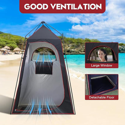 Camping Shower Tent, Portable Outdoor Privacy Shelter for Showering & Changing, 7.2 FT Easy-Setup Toilet Tent with Floor & UPF 50+, Ideal for Hiking, Fishing, Beach